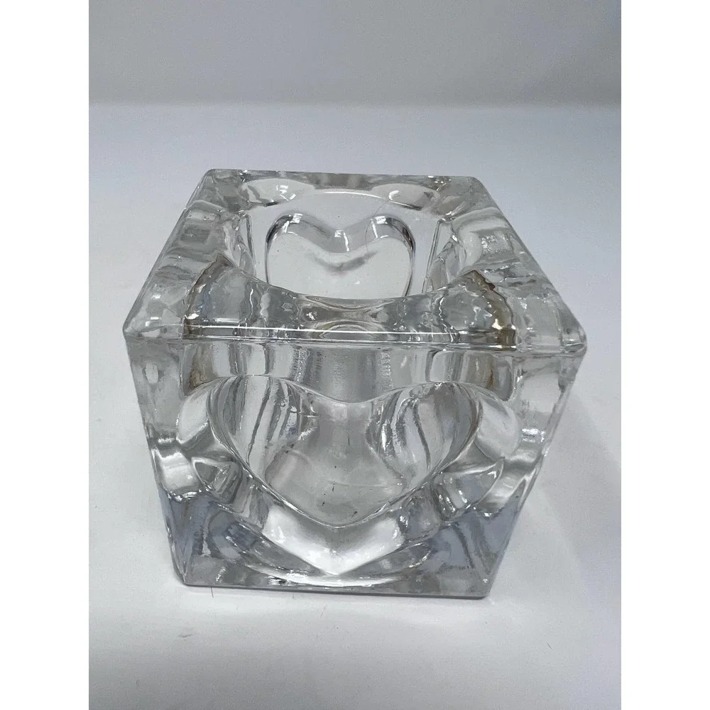 Hearts Inset‎ Clear Glass Square Votive Candle Holder 2 3/4